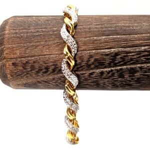 Marked BR KRN Gold & Silver Tone Small Scattered Diamonds Tennis Bracelet